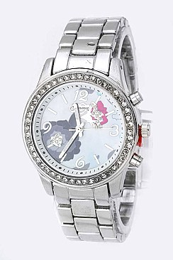 Fashionable Stone Bezel Flower Dial Watch LA 05-1436