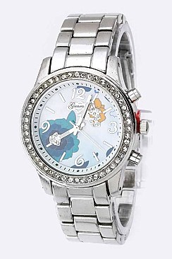 Fashionable Stone Bezel Flower Dial Watch LA 05-1436