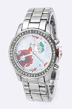 Fashionable Stone Bezel Flower Dial Watch LA 05-1436