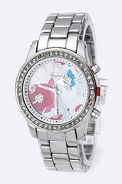 Fashionable Stone Bezel Flower Dial Watch LA 05-1436