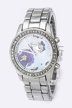 Fashionable Stone Bezel Flower Dial Watch LA 05-1436