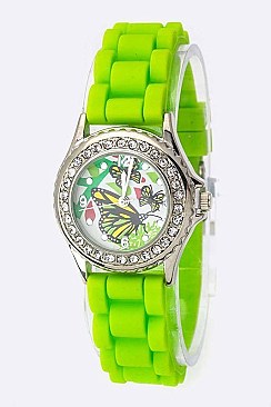 Fashionable Butterfly Dial Crystal  Watch LA 05-383