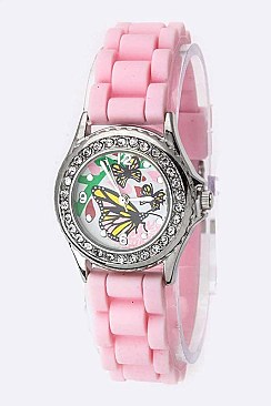 Fashionable Butterfly Dial Crystal  Watch LA 05-383