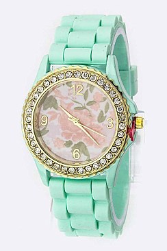 Chic Floral Dial Silicon Fashion Watch LA 05-2222