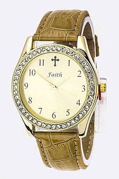 Trendy Stone Bezel Cross Accent Fashion Watch LA 05-1995