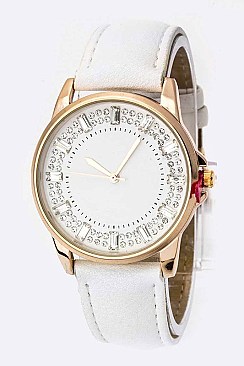Trendy Baguette Crystal Bezel Leather Watch LA	05-2912