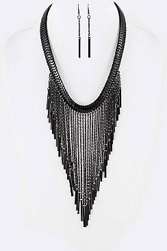 Fab Fringe Chain Bib Statement Necklace Set LACN1078Z