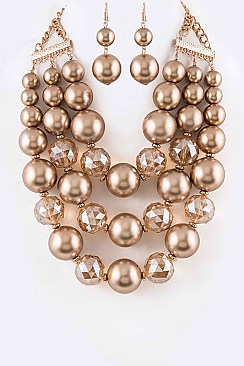 Posh Jumbo Pearls & Crystal Layer Statement Necklace Set LACN2176