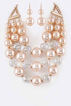 Posh Jumbo Pearls & Crystal Layer Statement Necklace Set LACN2176
