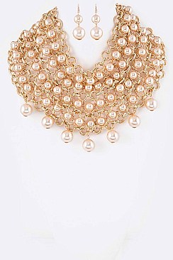 Lush Pearls & Chains Interlock Statement Necklace Set LACN1914