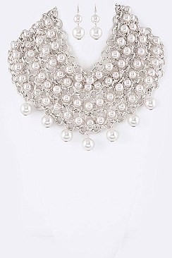 Lush Pearls & Chains Interlock Statement Necklace Set LACN1914