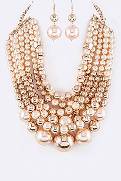 Fab Mix Pearls Statement Layer Necklace Set