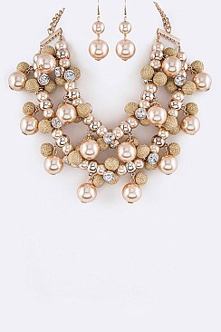 Stylish Mix Beads & Pearls Statement Necklace Set LACN1923