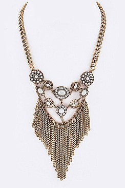 Posh Pearl & Crystal Fringe Chain Iconic Necklace LA12574