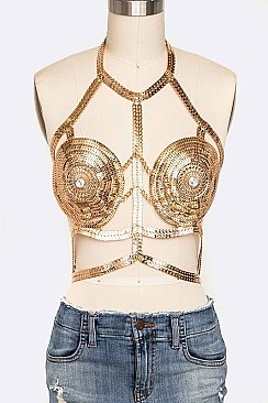 Stylish Gold Iconic Bralette Body Chain LACN1552