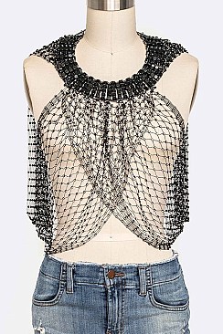 Stylish Crystal Accent Mesh Iconic Top LACN2024