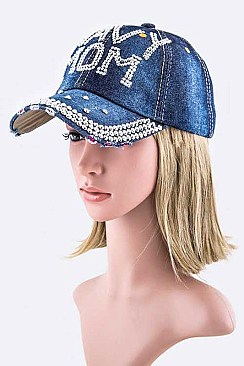 Crystal NAVY MOM Embelished Fashion Denim Cap LA-HT277X093D