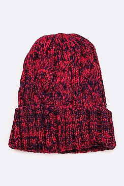 Pack of 12 Space Knit Raised Cable Cuffed Beanie