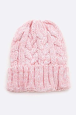 Pack of 12 Space Knit Raised Cable Cuffed Beanie