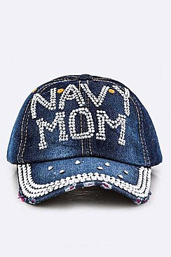 Crystal NAVY MOM Embelished Fashion Denim Cap LA-HT277X093D