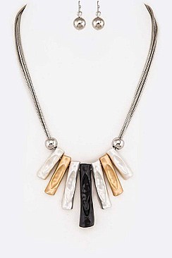 Bar Pendant  Mix Plate Textured Necklace Set