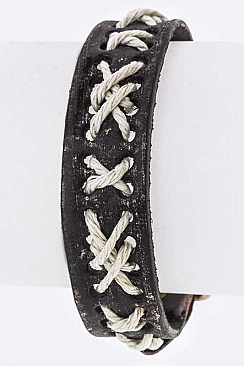 Trendy Laced Leather Buckled Cuff LA-EML1655