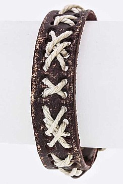 Trendy Laced Leather Buckled Cuff LA-EML1655
