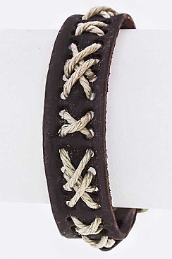 Trendy Laced Leather Buckled Cuff LA-EML1655