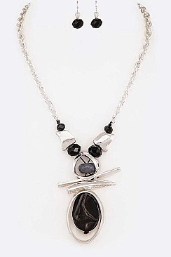 Metal Bar Stone Pendant Necklace Set