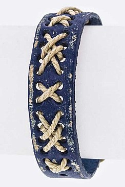 Trendy Laced Leather Buckled Cuff LA-EML1655