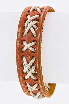 Trendy Laced Leather Buckled Cuff LA-EML1655