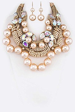BEADS & PEARLS STATEMENT NECKLACE SET