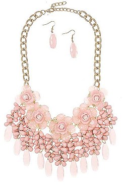 FLORAL LUCITE BIB NECKLACE SET