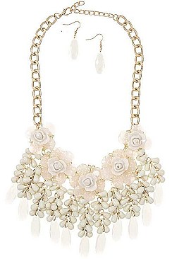 FLORAL LUCITE BIB NECKLACE SET