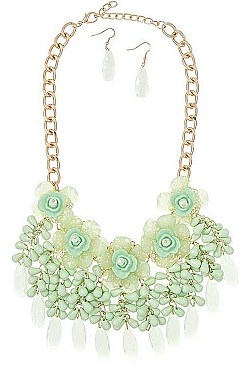 FLORAL LUCITE BIB NECKLACE SET