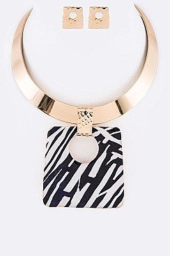 Modern Animal Print Collar With Earrings LA-0871