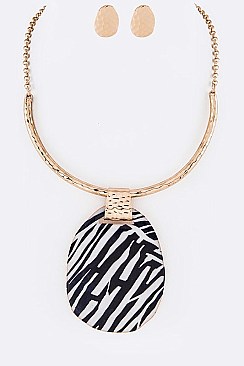 Modern Animal Print Statement Necklace Collar With Earrings LA-0872