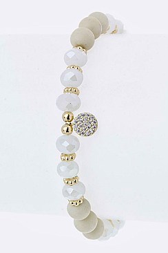 Fab Multi-Beads and CZ Stone Disk Stretch Bracelet LA-OB6186