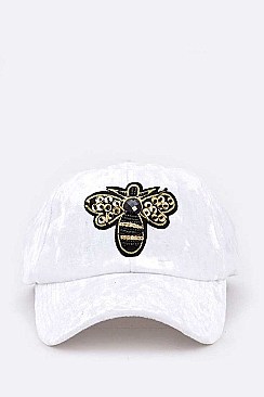 DISTRESSED GOLDEN BEE PATCH VELOUR CAP