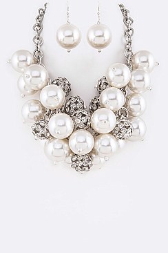 Crystal Ball and Mix Pearls Statement Necklace Set