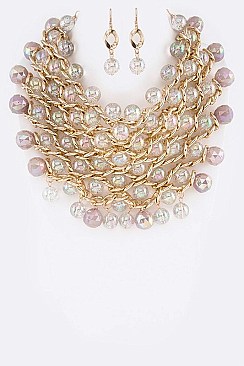 ELEGANT GLASS BEADS STATEMENT NECKLACE SET