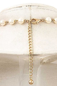 PEARL LINK FLORAL PENDANT NECKLACE
