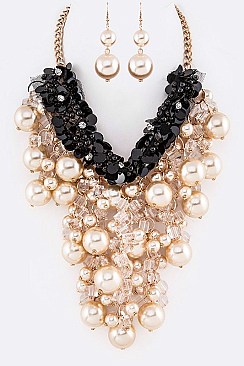 PEARLS & BEADS MIXED MEDIA STATEMENT NECKLACE SET