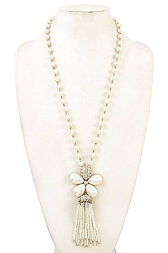 PEARL LINK FLORAL PENDANT NECKLACE