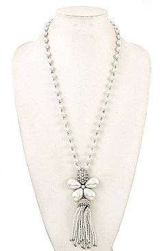PEARL LINK FLORAL PENDANT NECKLACE