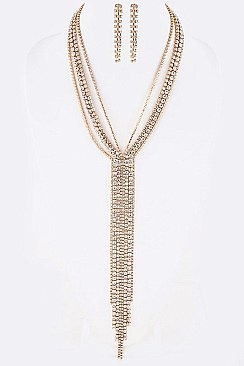 LONG CHAIN RHINESTONE DROP NECKLACE SET