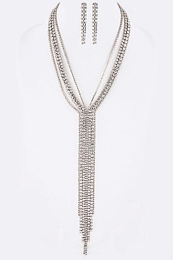 LONG CHAIN RHINESTONE DROP NECKLACE SET