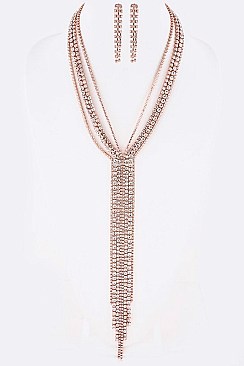 LONG CHAIN RHINESTONE DROP NECKLACE SET