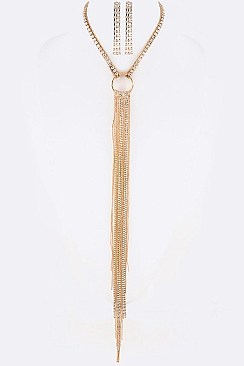 ICONIC FRINGE RHINESTONE LONG CHAIN NECKLACE SET