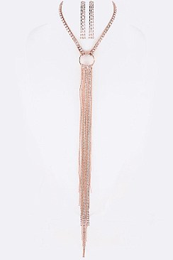 ICONIC FRINGE RHINESTONE LONG CHAIN NECKLACE SET